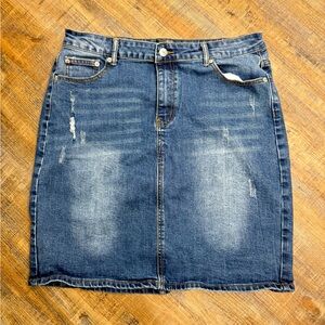 Denim Mini Skirt Large Distressed Blue Jean Y2K Summer Casual